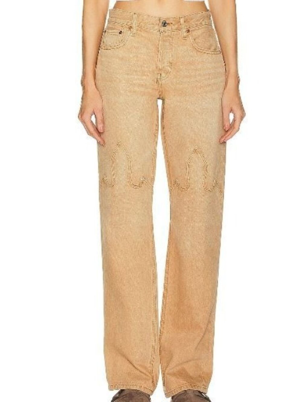 RE/DONE Easy Straight Jeans Size 32 Tan Garment Dyed NWT Made in USA Western